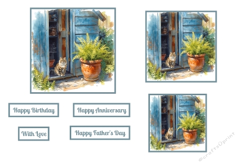 Blue Shed And Cat Toppers.