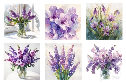 6 X 5 X 5 inch Purple Flowers Toppers.