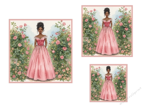 A beautiful lady dressed in pink in a rose garden Toppers.