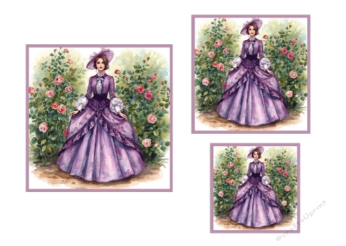 A beautiful lady dressed in purple in a rose garden Toppers.