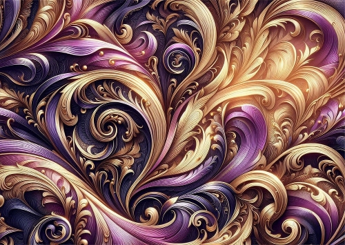 Purple and Gold Fantasy Swirls Background A4 Landscape.