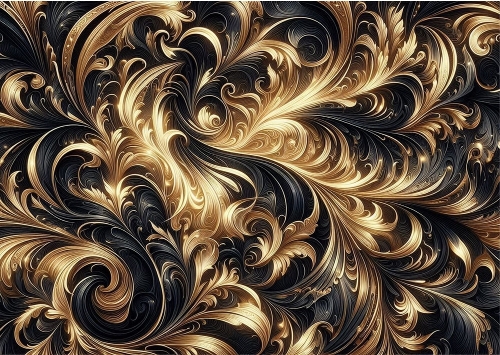 Black and Gold Fantasy Swirls Background A4 Landscape.