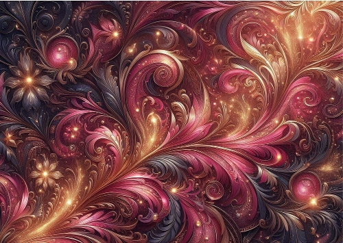 Deep Pink and Gold Fantasy Swirls Background A4 Landscape.
