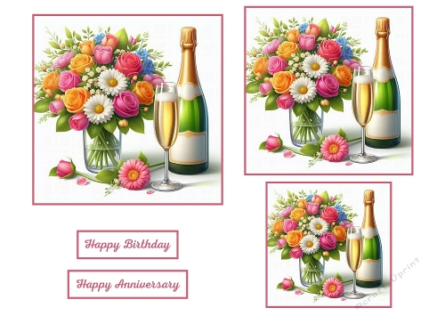 3 X  Flowers and Champagne Toppers.