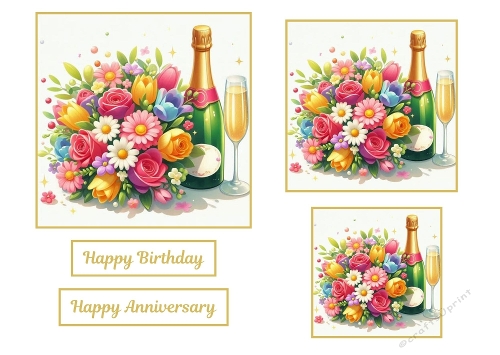 3 X Flowers and Champagne Toppers.