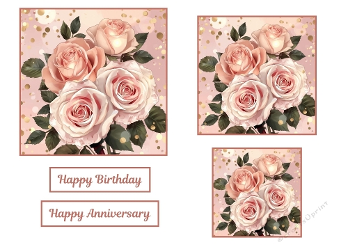 3 X Beautiful Pink Roses Toppers.