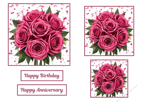 3 X Beautiful Deep Pink Roses Toppers.