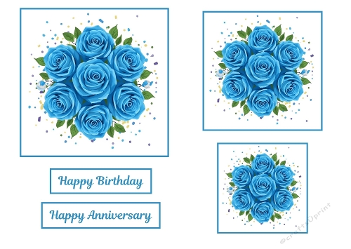 3 X Beautiful Blue Roses Toppers.