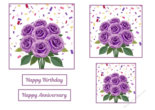 3 X Beautiful Purple Roses Toppers.