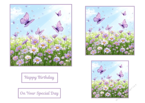 3 X Light Purple Butterflies around Daisys Toppers.