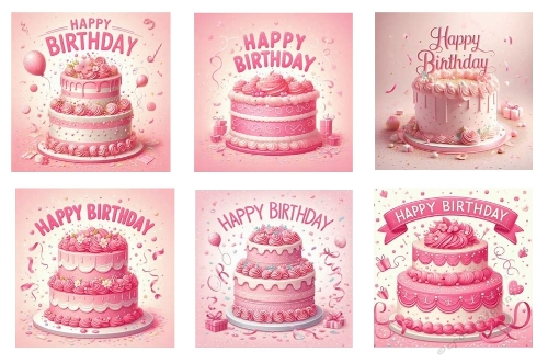 6 X 5x5 Inch Pink Birthday Cake Toppers.