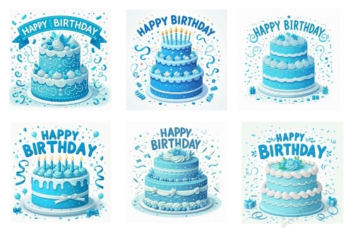6 X 5x5 Inch Blue Birthday Cake Toppers.