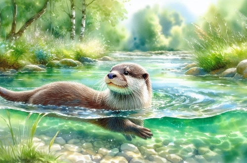 A Beautiful Otter A4 Landscape.