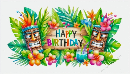 Tiki Men Theme Happy Birthday A4 Landscape.
