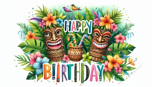 Tiki Men Theme Happy Birthday A4 Landscape.