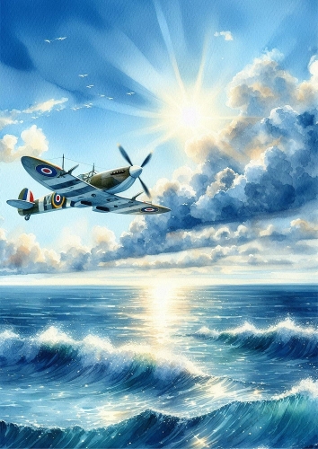 A Watercolour Spitfire Plane A4 Portrait.