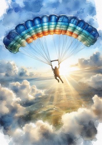 A Watercolour Of A Parachutist A4 Portrait.