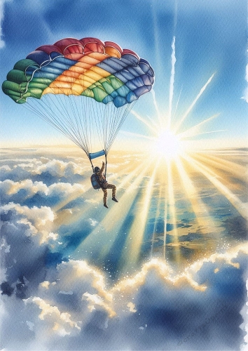 A Watercolour Of A Parachutist A4 Portrait.