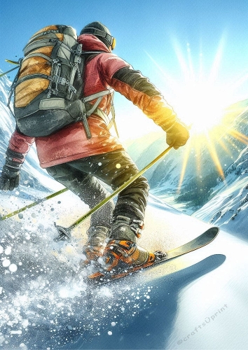 A Watercolour Of A Skier  A4 Portrait.