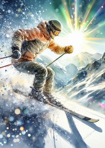 A Watercolour Of A Skier  A4 Portrait.