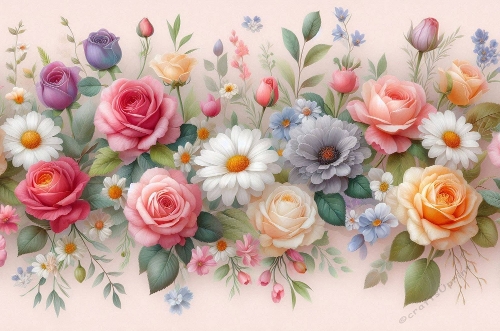 Beautiful watercolour Flowers a4 Landscape.