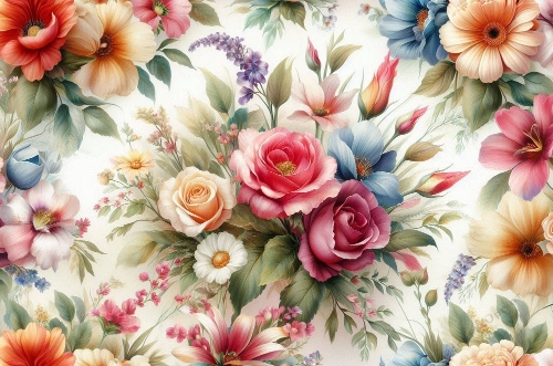 Beautiful watercolour Flowers a4 Landscape.