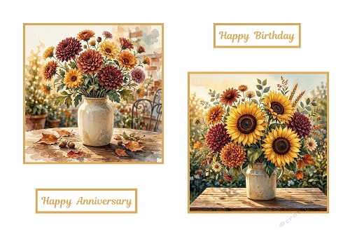 2 X Beautiful Autumn Flowers Toppers.