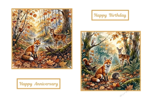 2 X Beautiful Autumn Woodland Animals Toppers.