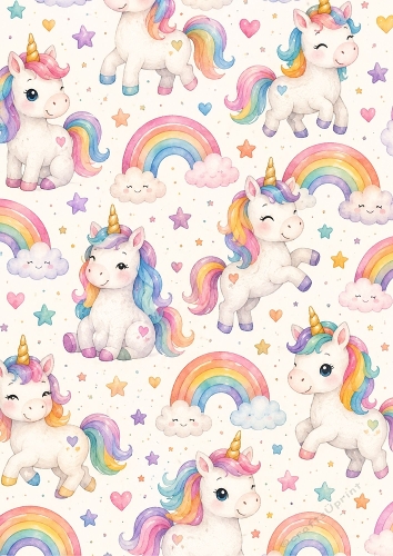 Cute Rainbows and Unicorns A4 Portrait Background.