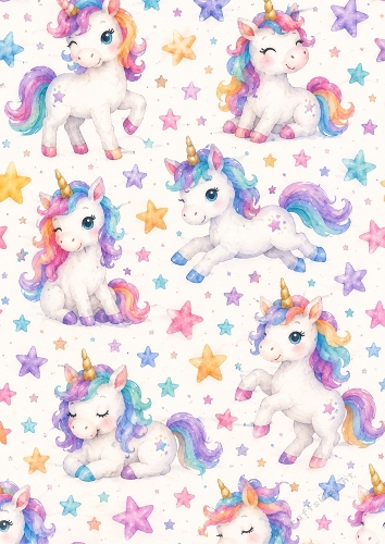 Cute Unicorns and Stars  A4 Portrait Background.