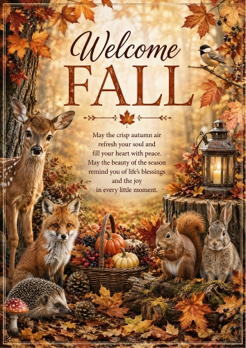 Beautiful Woodland Animals Autumn Theme a4 Portrait Card Topper.