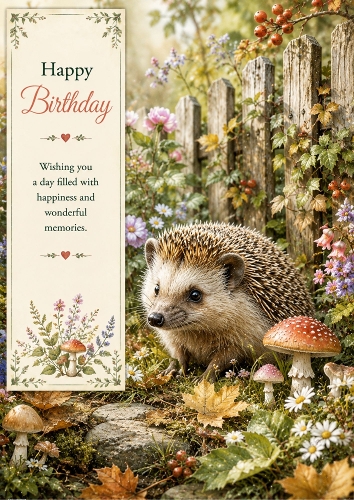 Hedgehog Garden Birthday Theme A4 Portrait Topper