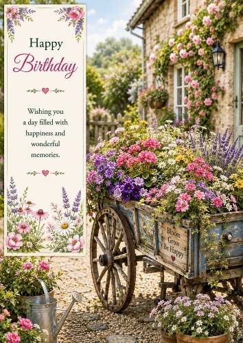 Summer Flower Cart Birthday Theme A4 Portrait Topper