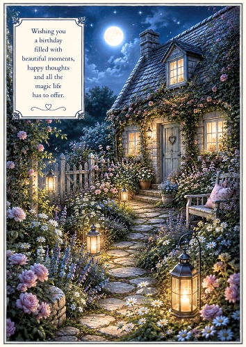 Moonlit Cottage Garden Birthday Theme A4 Portrait Topper.