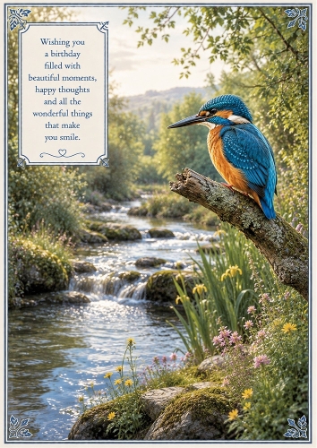 Kingfisher By The River  Birthday Theme A4 Portrait Topper.
