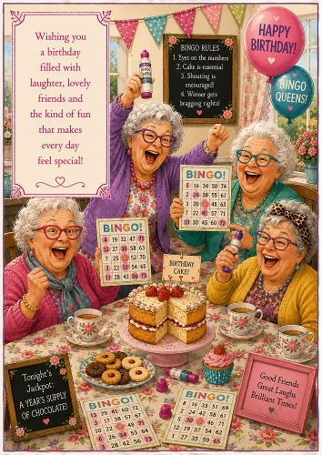 Birthday Bingo Friends Funny Theme A4 Portrait Topper.