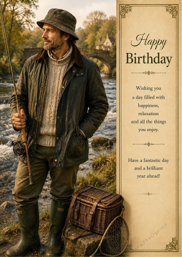 The Fishermans Outfit Birthday Theme. A4 Portrait Topper.