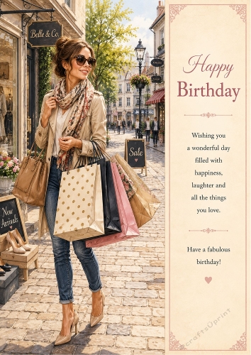 The Shopping Day Birthday Theme. A4 Portrait Topper.
