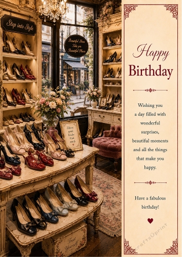 The Shoe Shop Birthday Theme. A4 Portrait Topper.