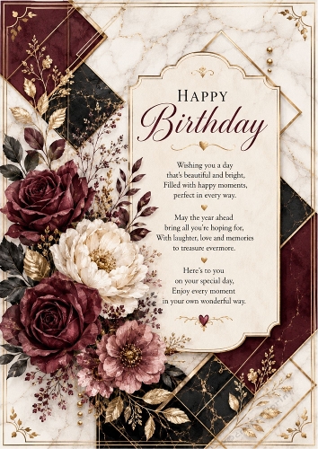 Luxury Marble And Gold Floral Birthday Theme A4 Portrait.