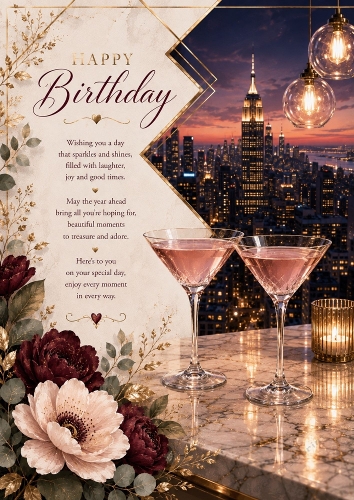 Cocktails And City Lights  Birthday Theme A4 Portrait.