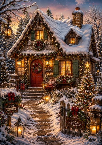 The Cosy Christmas Cottage A4 Portrait Topper.