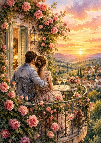 The Rose-Covered Balcony A4 Portrait Topper.