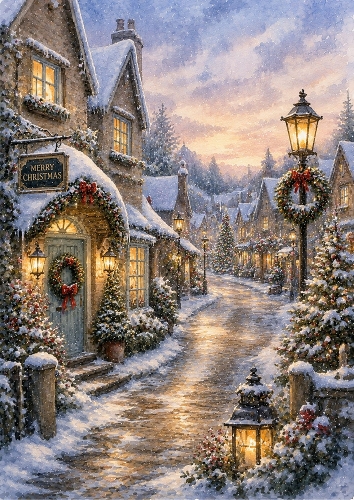The Christmas Village Lane A4 Portrait Topper.