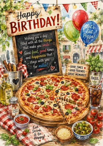 Pizza Party A4 Birthday Theme Topper.
