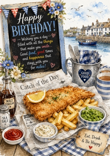 Fish And Chips A4 Birthday Theme Topper.