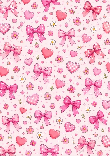 Pink Bows And Hearts Seamless Pattern Background