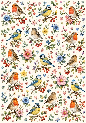 Little Garden Birds Seamless Pattern Background
