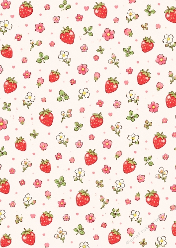 Strawberries And Flowers Seamless Pattern Background