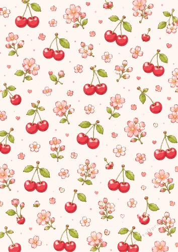 Cherries And Blossom Seamless Pattern Background
